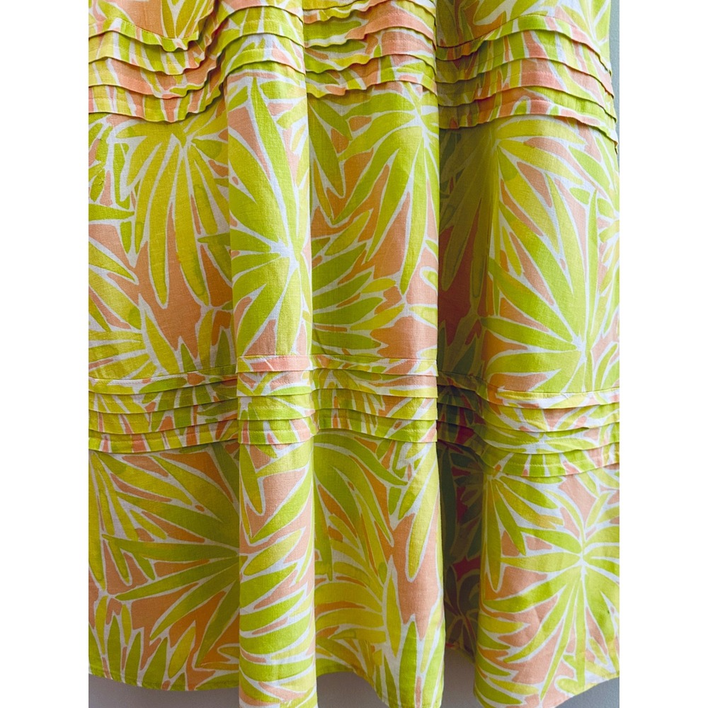Sigrid Olsen Women Lime Green Peach Tropical Palm Linen Blend Midi Dress Size M - Picture 5 of 8